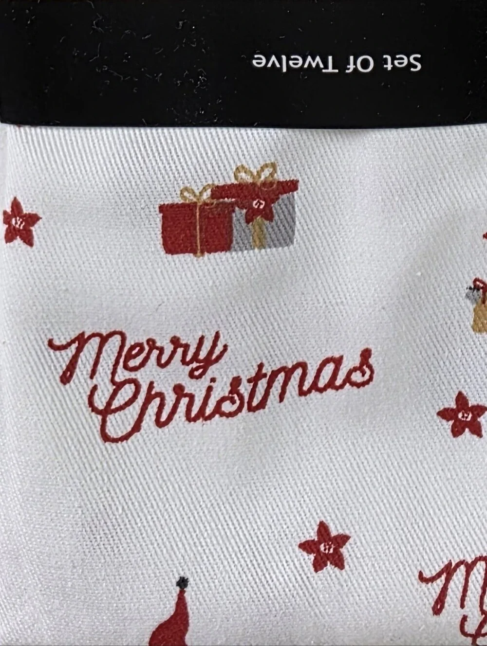 White Hotel Napkins (Set of 12) with Christmas Pattern!